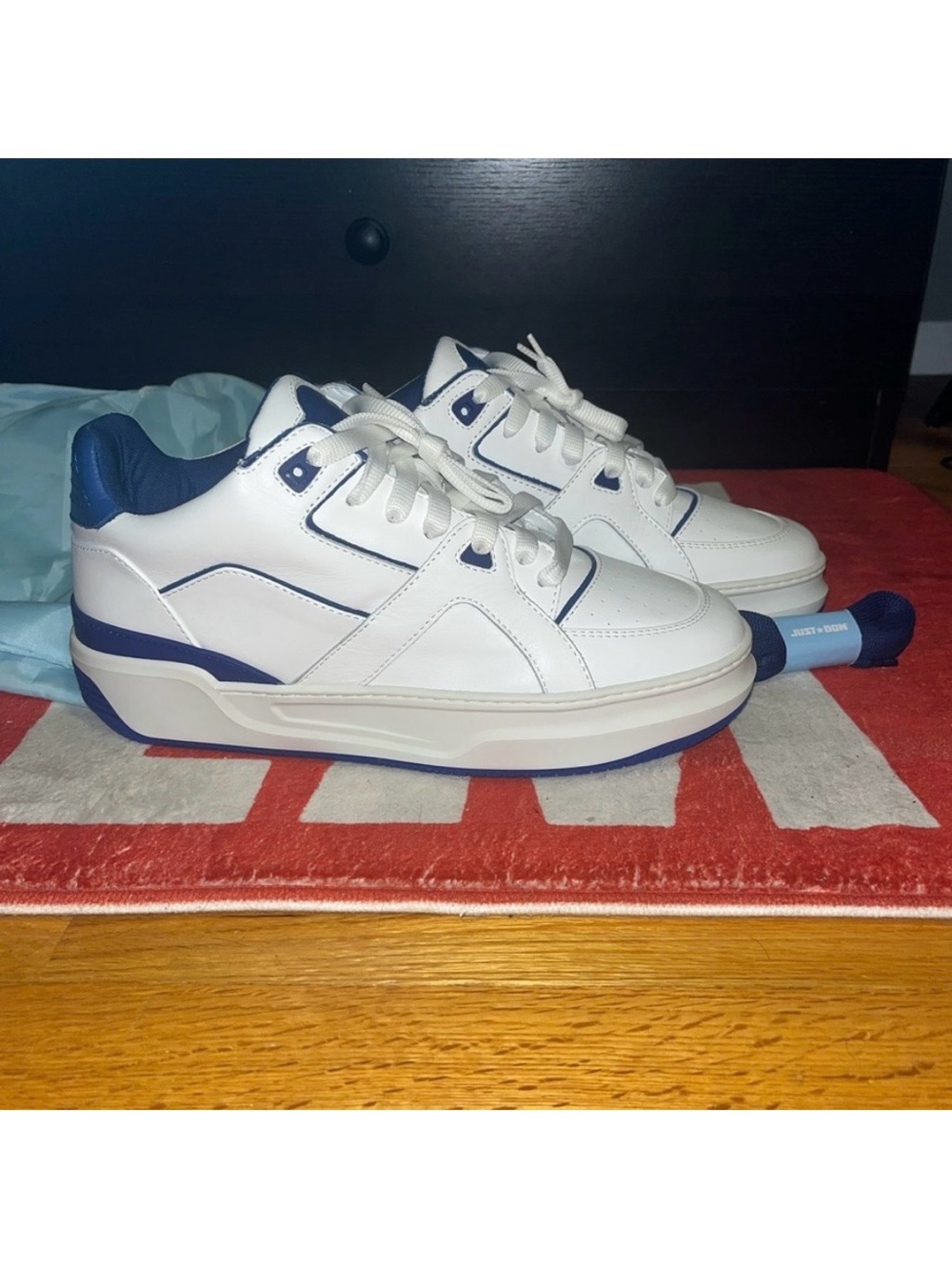 Just Don White & Blue Luxury Courtside Low Sneaker Limited Edition ITALY DON C